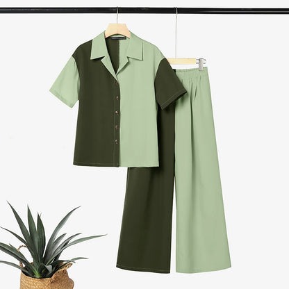 ZANZEA Stylish Lapel Neck Short Sleeve Shirt Wide Leg Pant Sets Summer 2 Pieces Sets Women Patchwork Outfit OL Work Tracksuits