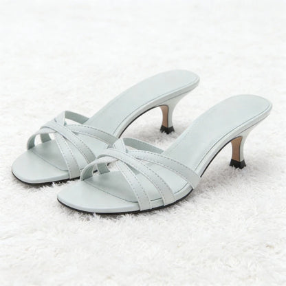 Elegant Kitten Heel Gold Women's Slippers Sexy Open-Toe Slide Sandals for Ladies Street Style Summer Comfortable Beach Sandals