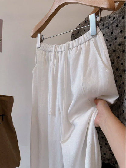 plus Size 300 Pounds Casual Pants Draped Loose Comfortable Wide Leg Linen Trousers for Women Summer Season High Waist Straigh...