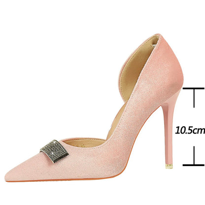 BIGTREE Shoes Sexy Women Pumps Metal Rhinestone High Heels Pointed End Stilettos Women 10.5 cm Heels Fashion Office Shoes 2026