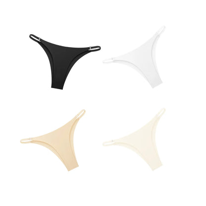 4Pcs/Set Women Ice Silk Low Rise Briefs with Decorative Side Buckle Sexy Brazilian Panties Seamless Underwear Lingerie S-XL