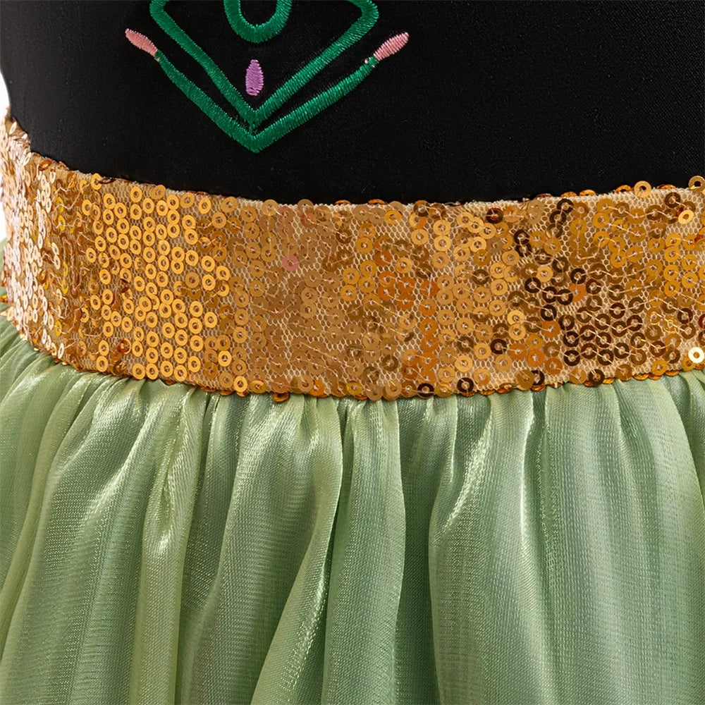 Girl Green Anna Princess Gown Kids Flower Embroidery Party Dress Girls Summer Daily Holiday Clothes Children Fashion Costumes
