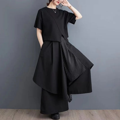 High Waist Wide Leg Skirt Pants Unisex Spring Autumn New Fashion Striped Color Block Asymmetrical Casual Trousers