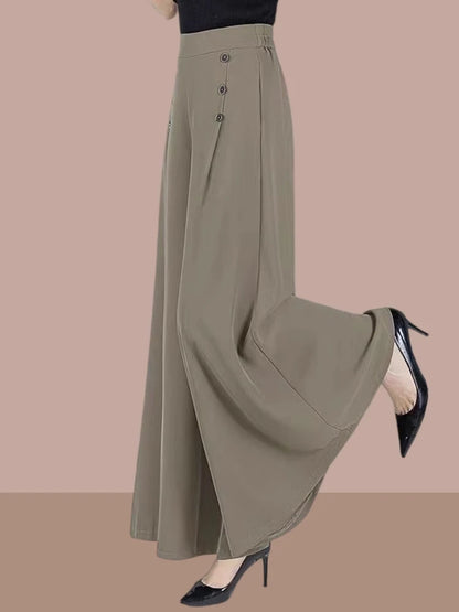 Ladies Ice Silk Wide Leg Pants Draped Thin Summer New Sle Casual High Waist Long Trousers for Middle-Aged Mothers