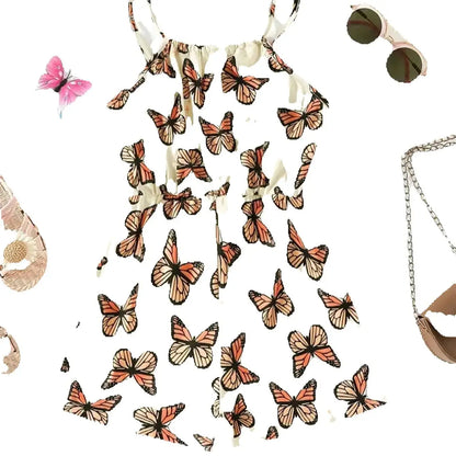 Girls Sleeveless Jumpsuit Summer Casual Breathable Stretchy Cute Butterfly Print Comfortable Fashionable Girls' Outfit