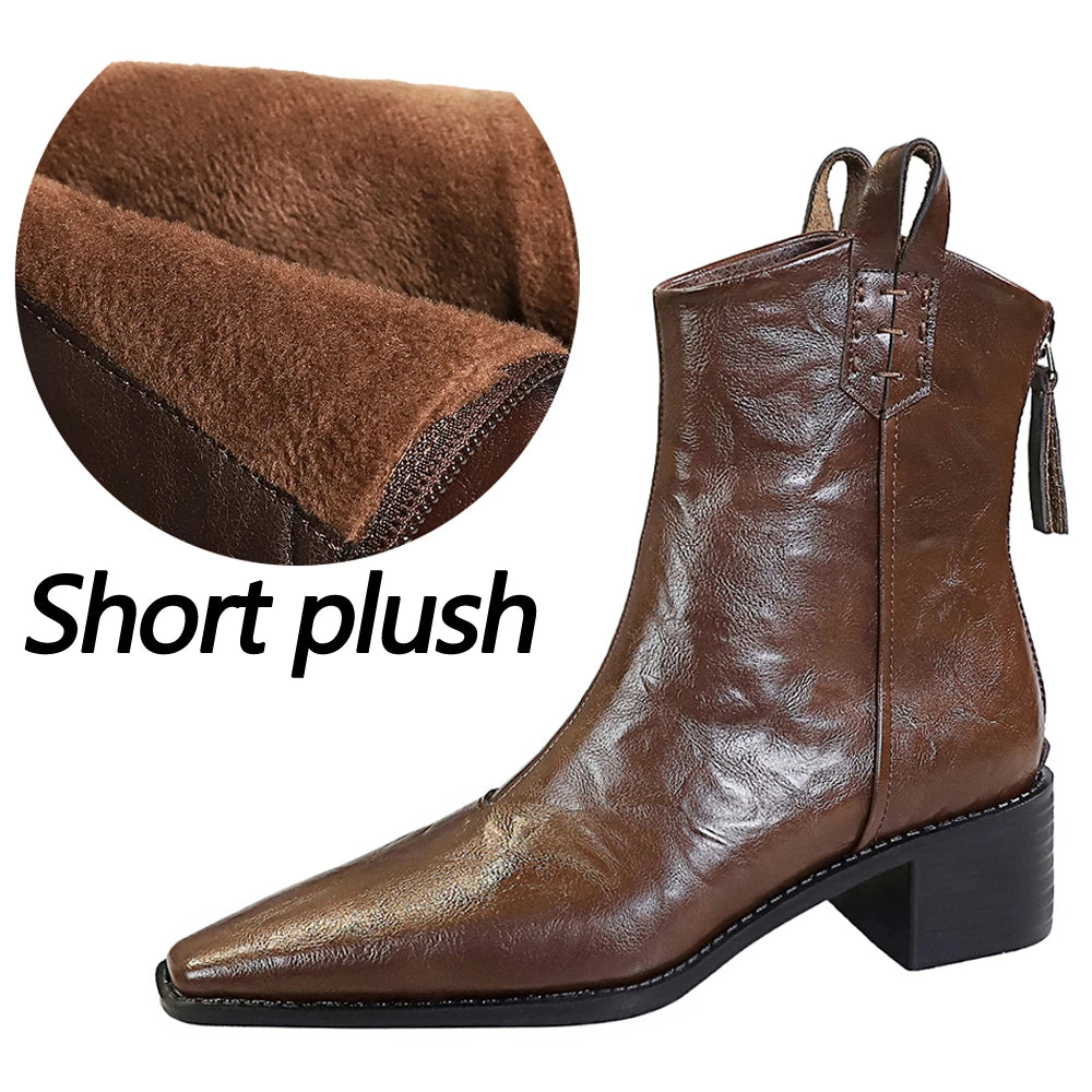 BIGTREE Designer Punk Vintage Pointed Toe Women Ankle Boots Autumn Winter Zipper Shoes Women Fashion Square Heel Botas Mujer
