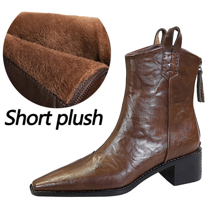 BIGTREE Designer Punk Vintage Pointed Toe Women Ankle Boots Autumn Winter Zipper Shoes Women Fashion Square Heel Botas Mujer