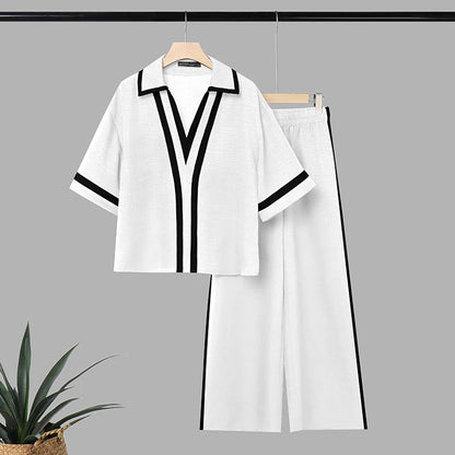 ZANZEA Patchwork 2 Pieces Sets OL Style Fashion Women Pants Sets Turn Down Collar Half Sleeve Shirt Trousers Suit Casual Outfits