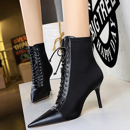 BIGTREE Shoes Cross Straps Sexy Women Boots Pointed Toe Stiletto High-heel Boots 2026 New Women's Ankle Boots Plus Size 42 43
