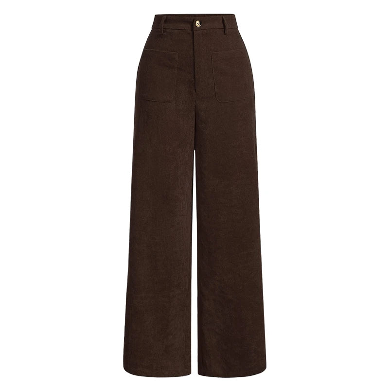 Women's Plain Pocket Button Front Wide Leg Pants, Casual High Waist Trousers for Daily Wear, Ladies Bottoms for All Seasons