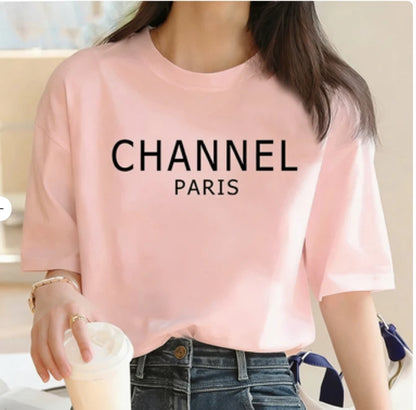 Luxury Brand Machine Washable Womens Casual Elegant Fashion CHANNEL Graphic T-shirt O-Neck Short Sleeve Top Women's Clothing