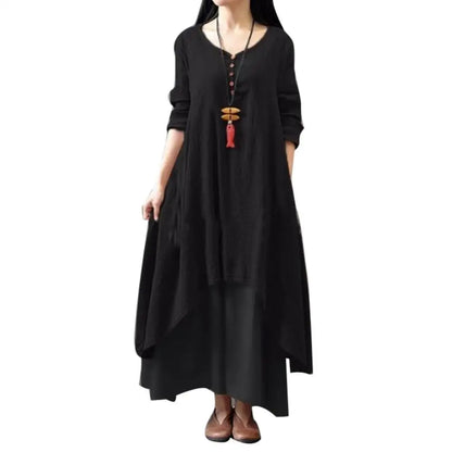 Winter Summer Long Dress Women Long Sleeve Loose V-neck Elegant Dresses Party 2023 New Vintage Chinese Style Dress