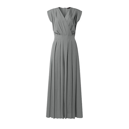 ZANZEA Women V-Neck Sleeveless Jumpsuits Street Fashion Inverted Pleats Wide Leg Pant Overalls Minimalist Commute Work Playsuits