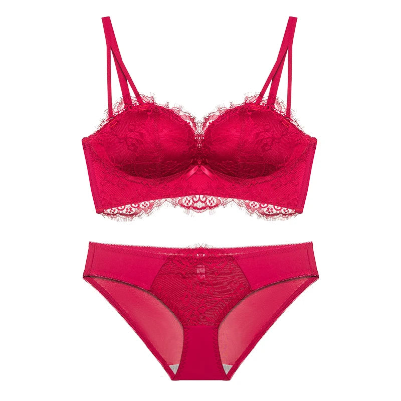 Sexy Victoria‘s Bras Style Push Up Bra Set, French Lace for Small Chest Side Support Anti Sagging MOYISU Sexy Panty & Tushy PP A