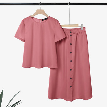 ZANZEA 2026 Summer Outfits Women Dress Sets Short Sleeve Blouse Sundress Suit Elegant 2 Piece Sets Casual Solid Color Tracksuit