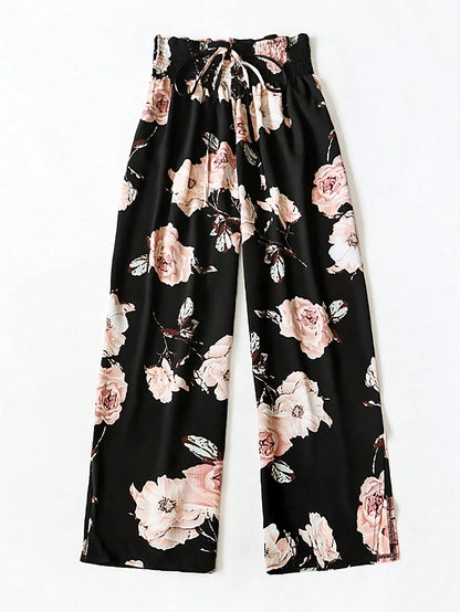 2026 Spring and Summer Coded Trousers, Plant and Flower Patterns, Casual Loose and Fashionable Bottoms for Women