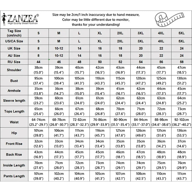 2026 ZANZEA Spring 2 Piece Sets Fashion Women Long Sleeve Tops Pants Sets Casual Solid Outfits Work Tracksuit Wide Leg Trousers