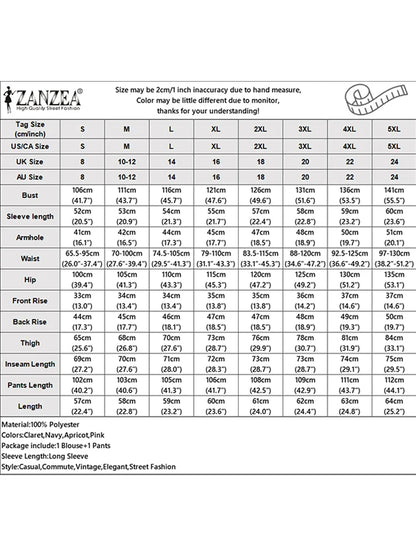 ZANZEA Autumn 2PCS Outfits Fashion Women Two Pieces Sets O Neck Long Sleeve Blouse Pant Sets Casual Solid Loose Work Tracksuits