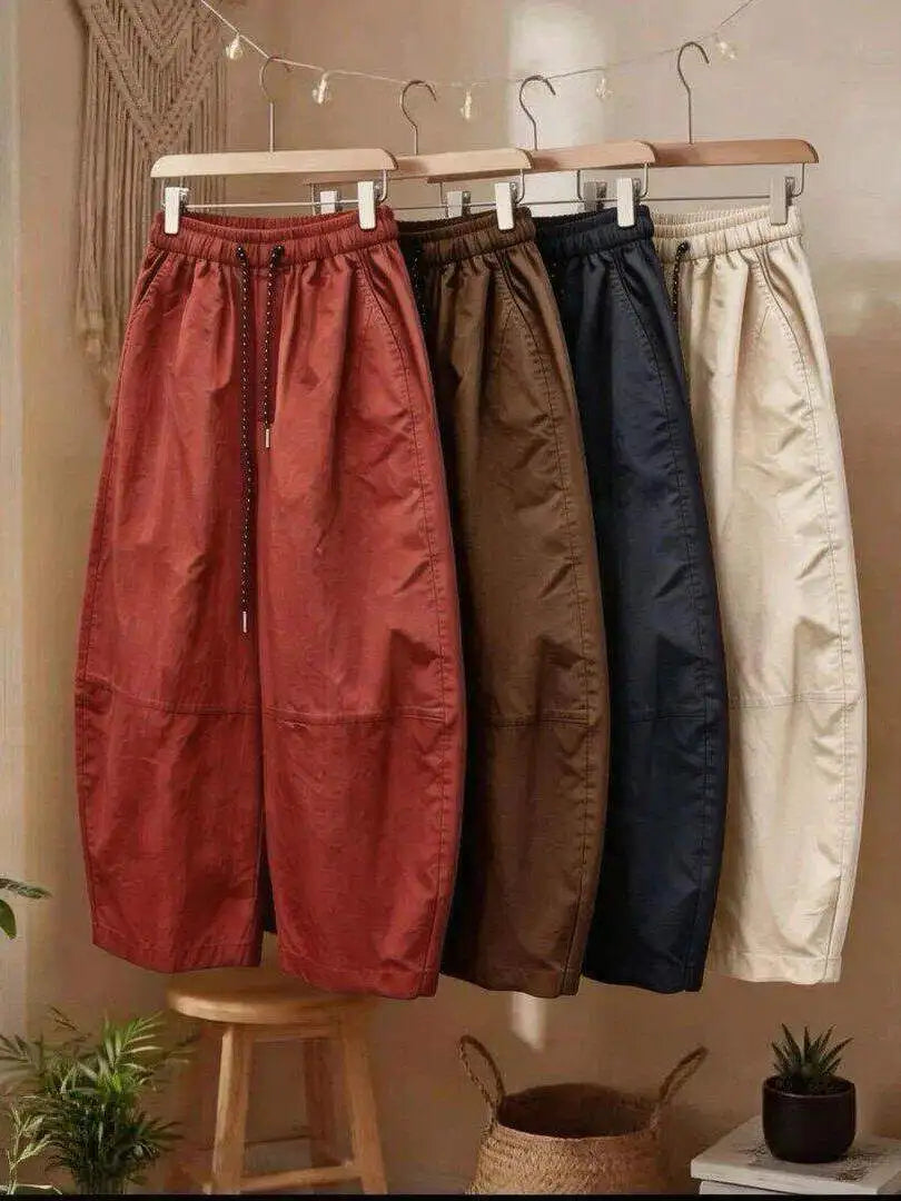 Loose Casual Pants Women Summer Large Size Comfortable Small Nine Points Balloon Pants High Waist Straight Leg Pure Color