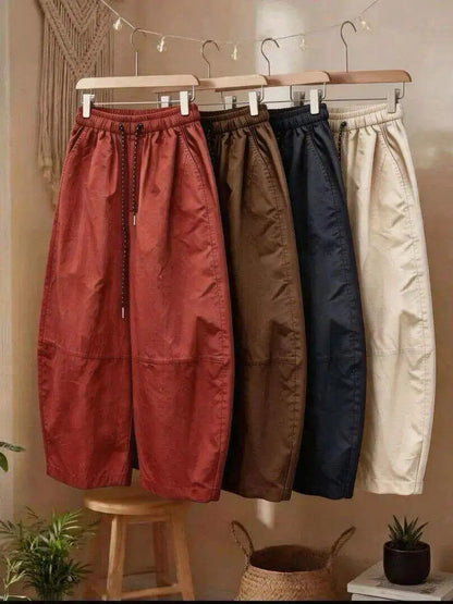 Loose Casual Pants Women Summer Large Size Comfortable Small Nine Points Balloon Pants High Waist Straight Leg Pure Color