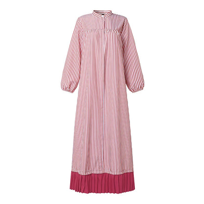ZANZEA Modest Stripe Patchwork Muslim Abaya Dress Hijab Robe Femme Fashion Women Long Sleeve Pleated Sundress Casual Kaftan 2026