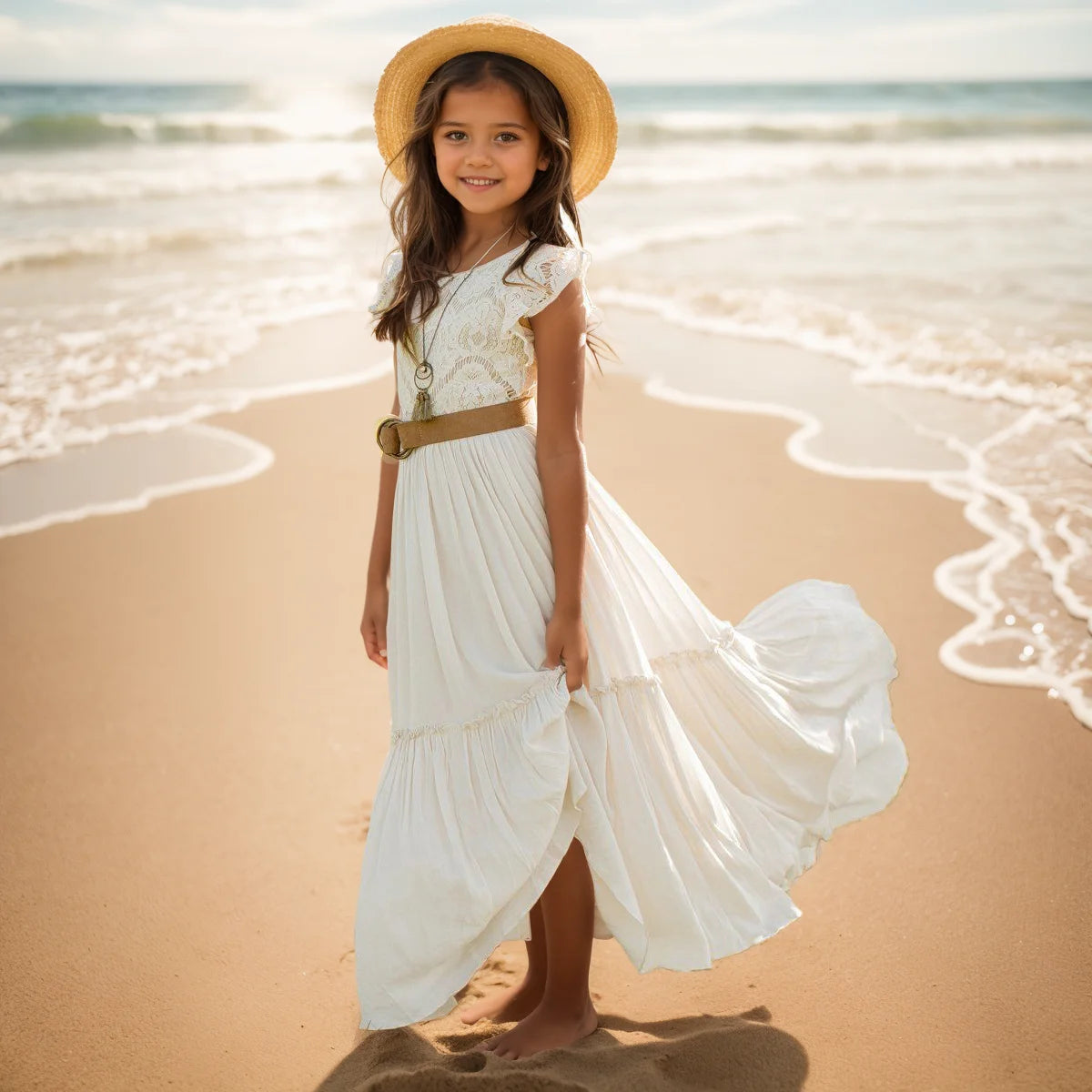 3-14 years Girls Lace Bohemia Long Dresses Baby Kids Flower Wedding Princess Party Dress Vestidos Costume Children Clothing