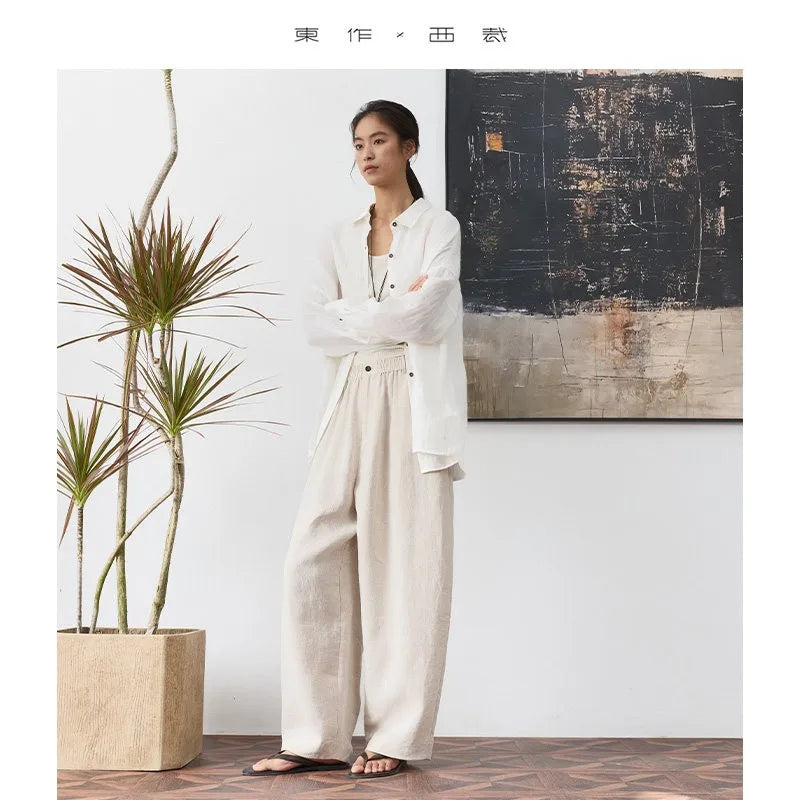 21 Count Ramie Elastic Waist Plus Size Casual Pants Loose Linen Women's Trousers 2026 Spring/Summer Women's Fashion