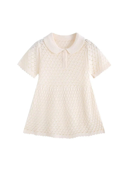 MILANCEL Summer Baby Dress 9M-4T Hollow-out Diamond Pattern Baby Girls Knit Dress Sweet Thin Ventilate Childre Clothes