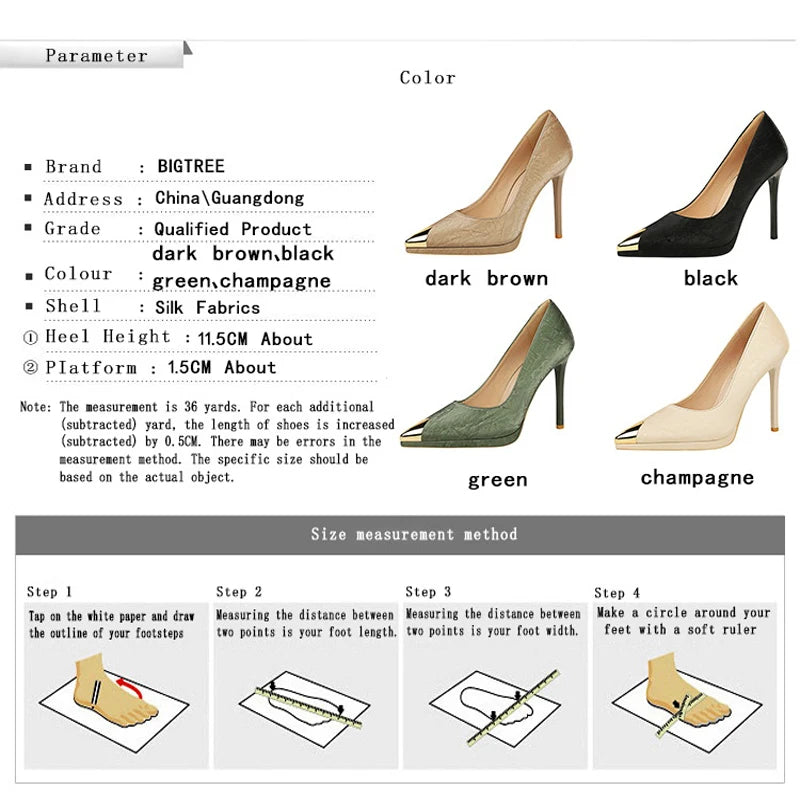 BIGTREE Shoes 11.5 Cm Women Pumps Sexy High Heels Metal Pointed Tip Stiletto Ladies Shoes New Luxury Banquet Shoes Large Size 43