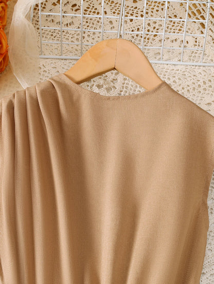 Girls Summer Sleeveless Elegant Pure Color Midi Dress Suitable for Daily Commute Outdoor Business Casual Chic Simple Design