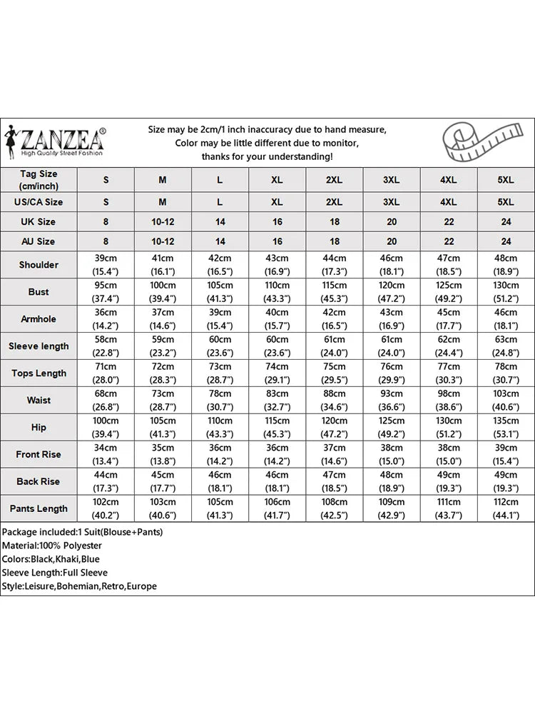 2PCS Women Blazer Suits Spring Pant Sets ZANZEA Elegant OL Work Tracksuits Lapel Neck Long Sleeve Tops Wide Leg Trousers Suit