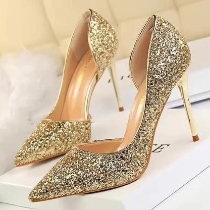 BIGTREE Shoes Champagne Women Pumps Sequin Wedding Shoes Stiletto High Heels Women Shoes Luxury Party Shoes Pumps Plus Size 43