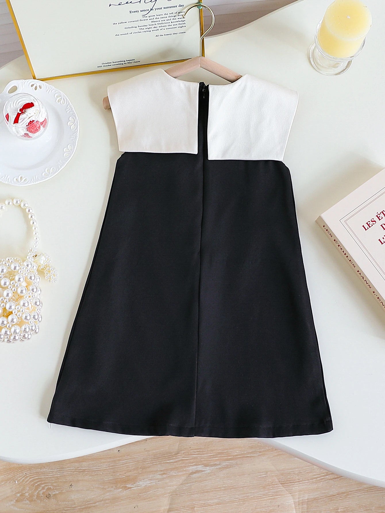 Elegant Big Collar A-Line Tank Top Dress for Girls Summer Single Piece with Concealed Zipper And Buttoned Back