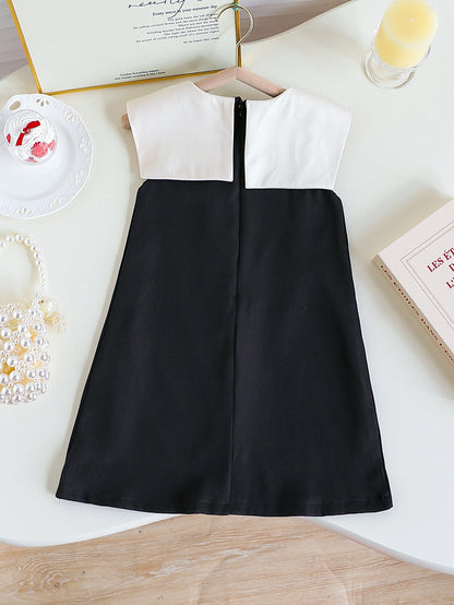 Elegant Big Collar A-Line Tank Top Dress for Girls Summer Single Piece with Concealed Zipper And Buttoned Back