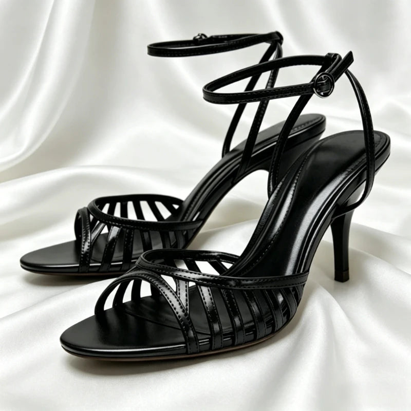 High Quality Summer Women Shoes Gold Ankle Strap Heeled Sandals for Ladies Sexy Open Toe Stilettos High Heels Elegant Party Shoe