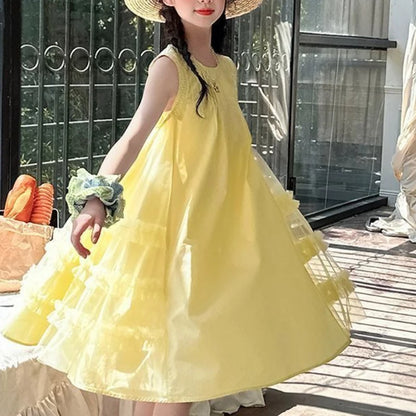 Country-style Vest Fashion Dress Princess Girl Kids Dresses for Girls Holiday 2025 Puffy White Children's Girl's Clothes Elegant