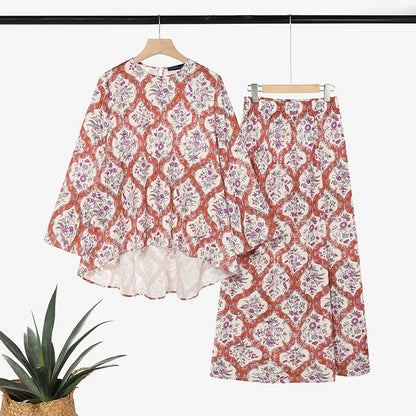 Fashion Women Muslim 2 Piece Sets ZANZEA Printed Outfits Bohemain Casual O Neck Long Sleeve Blouse Skirt Suit Hijab Tracksuit