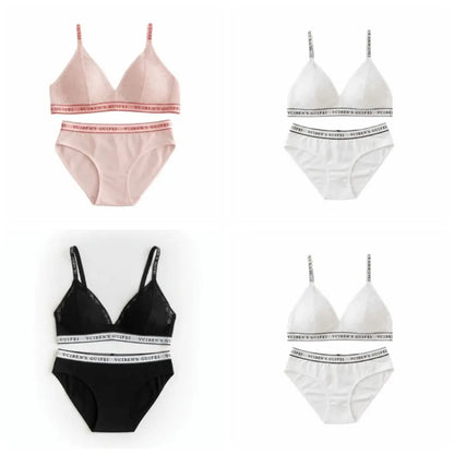 Bra Suit Letter Design Lingerie Set Deep V Wireless Women Underwear Suit Lace Color Blocking Bra Panties Set Gift