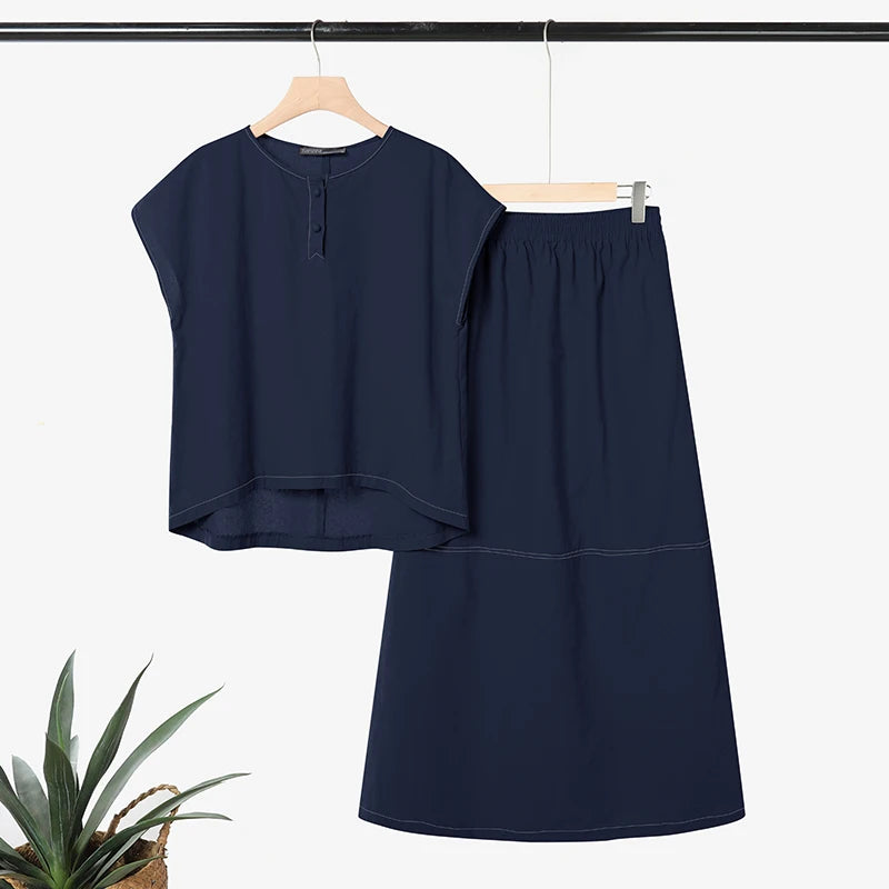 ZANZEA Summer 2 Piece Sets Elegant Women Short Sleeve Blouse Dress Sets Stylish Solid OL Work Outfits Casual Holiday Skirt Suit