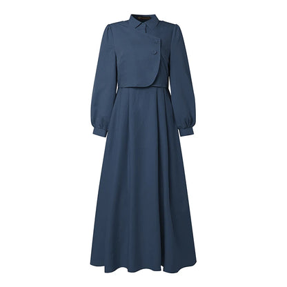 ZANZEA Fashion Muslim Abaya Dresses Ramadan Robe Women Elegant Long Sleeve Pleated Sundress Dubai Casual Kaftan Fake 2 Pieces