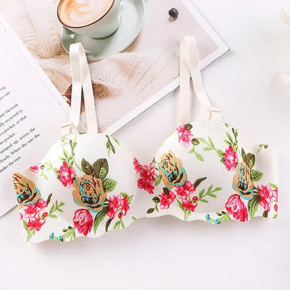 French Simple British Ice Silk Bra One Piece Thick Cup Girls Gathering No Steel Rings Women's Underwear Ropa Interior Femenina