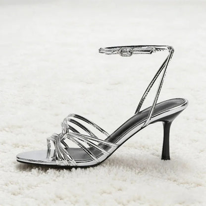 Silver Ankle Strap High Heel Sandals Women Sexy Open Toe Stiletto High Heels for Ladies Summer Elegant Party Dress Designer Shoe
