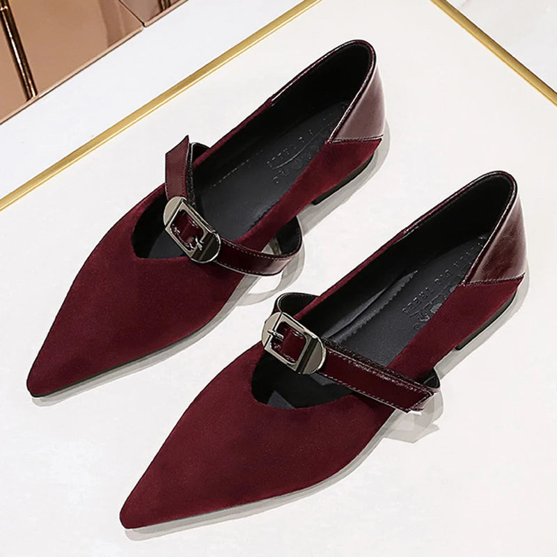 Leopard Print Women's Flat Shoes Women's Suede Shoes Pointed Tip Flat Heeled Banquet Shoes With Belt Buckle Ladies Shoes 2026