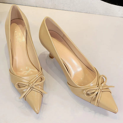 BIGTREE Shoes Retro Women Pumps Bowknot Decoration High Heels Sharp Pointed Women's Heels Stiletto Sexy Party Shoes Office Shoes