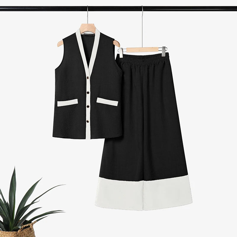 ZANZEA Summer 2PCS Outfits Stylish V Neck Sleeveless Tanks Tops Pant Sets Women Patchwork 2 Pieces Sets OL Work Trousers Suit