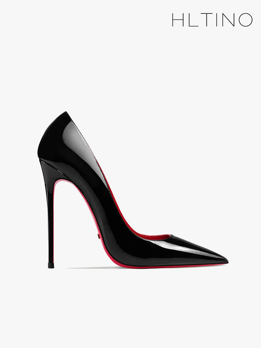HLTINO Women Sexy Red Bottom Heels Spring Summer Single Shoes Bright Patent Leather Casual Style Stilettos