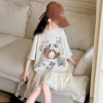 2026 New Girls Summer T-Shirt Princess Style Loose Fit Short Sleeve Top Cute Fashion Kids Casual Tee for Warm Days