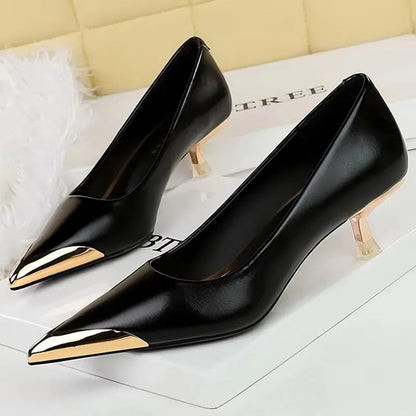 BIGTREE Shoes Retro High Heels Metal Pointed Tip Women Pumps Stiletto 9.5 Cm 4.5cm Heels Sexy Party Shoes Fashion Office Shoes