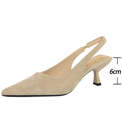 BIGTREE Shoes Kitten Heels 6 CM Suede Women Pumps Pointed Hollow Out High Heels Summer Women Heeled Sandals Comfort Ladies Shoes