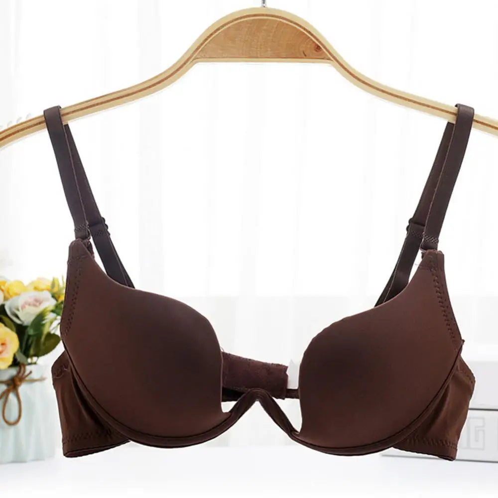 Women Bra Girl Sexy Deep-U Low Cut Solid Color Backless Padded Bra Push-Up Sexy Underwear Push Up Lingerie Bralette For Women